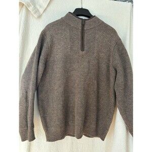 LL Bean Merino Lambs Wool Sweater Waterfowl 1/4 Zip XL Mens Brown Ribbed